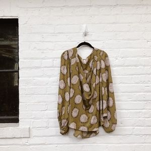 Free People Flowy Chartreuse & Mauve Blouse/ Large